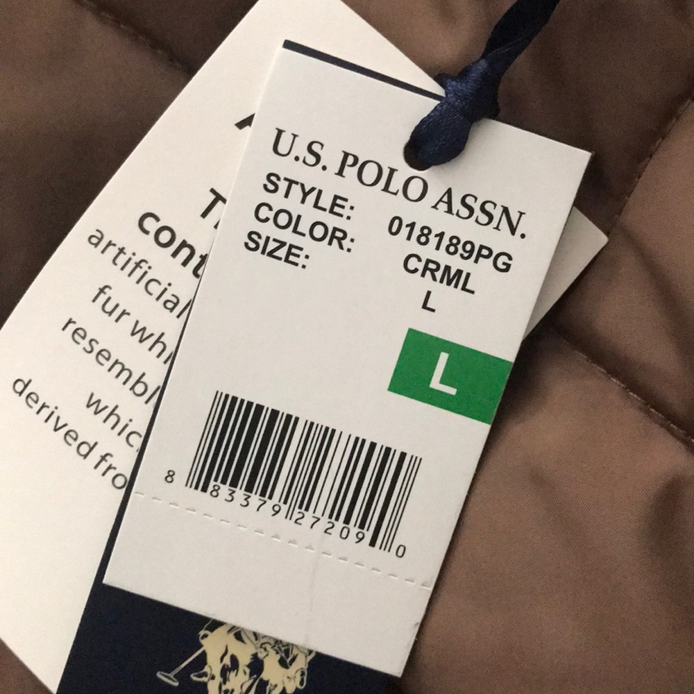 US Polo Assn Caramel Puffer Poly Faux Coat L - Picture 6 of 6